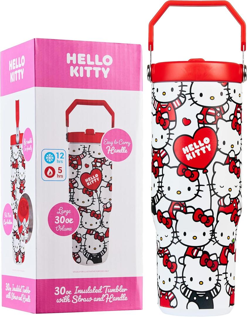 Get Trend Hello Kitty Sanrio Tumbler with Straw 30oz Girls Teens Women Insulated Cup with Lid Travel Mug for School, Sports, Kawaii Gifts for Girls (Aop Hello Kitty)