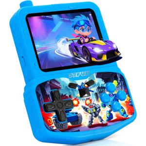 Handheld Game Console for Kids, Preloaded 220 Retro Games, 3.5'' HD IPS Screen Brightness Adjustable, Rechargeable, One-Touch Mute, Best Birthday Gift Toys for Boys Girls 4 5 6 7 8-Blue-Robot-Themed