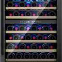24 Inch Dual Zone Wine Fridge, 54 Bottle Under Counter Refrigerator for Built-in or Freestanding, Wine Cooler for Bottles with Glass Door, Removable Shelves for Home, Office (Blcak)