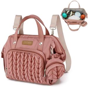 FHELAD Small Diaper Bag Backpack, Toddler Diaper Bags Waterproof Multi-Function Newborn Baby Stylish Mini Tote Maternity Bags (Pink with Pacifier Case)