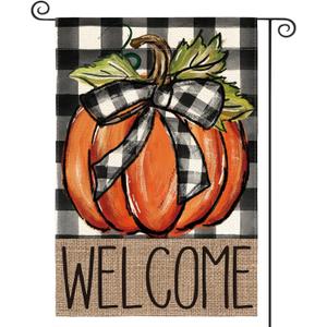 AVOIN colorlife Fall Pumpkin Welcome Garden Flag Double Sided, Autumn Thanksgiving Holiday Harvest Buffalo Plaid Yard Outdoor Decoration 12x18 Inch (Orange) AVOIN colorlife Fall Pumpkin Welcome Garden Flag Double Sided, Autumn Thanksgiving Holiday Harvest Buffalo Plaid Yard Outdoor Decoration 12x18 Inch (Orange)