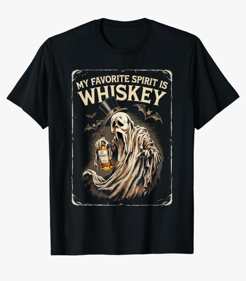 My Favorite Spirit is Whiskey Ghost Halloween Whiskey T-Shirt L