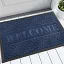 Yimobra Welcome Matt Outdoor Indoor 29.5x17, All-Weather Waterproof Front Door Mat, Non-Slip Low Profile Porch Patio Entrance Doormat, Blue