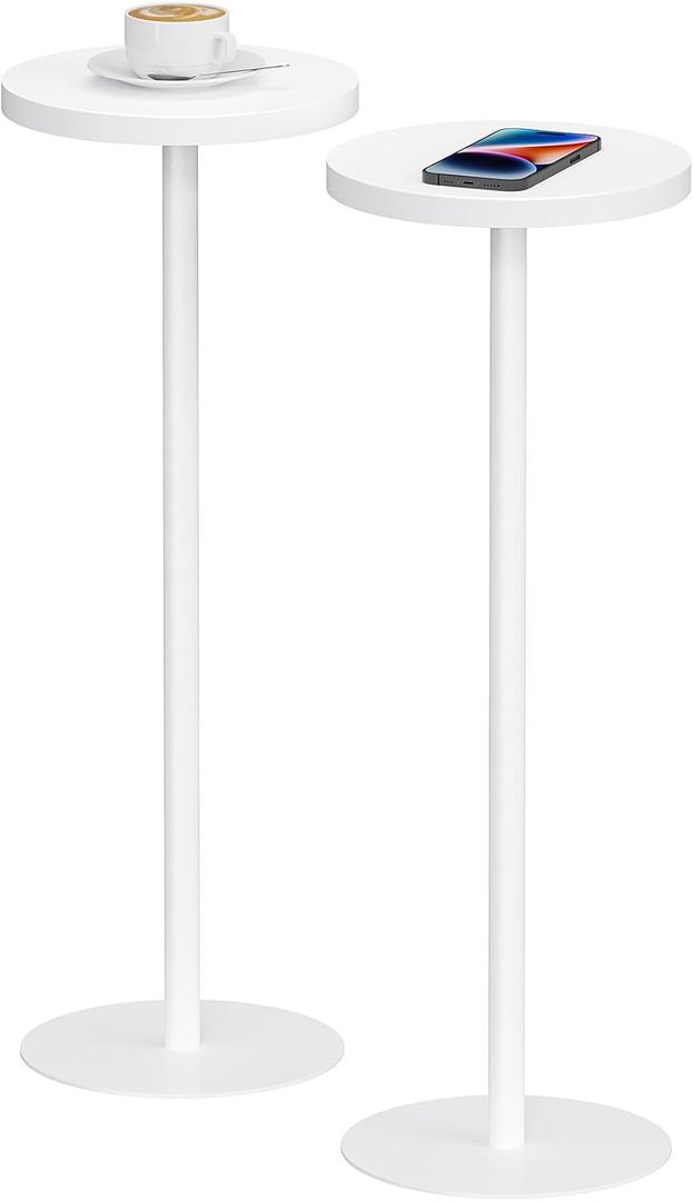 TUTOTAK Tall Round Side Table, Small End Table, Set of 2, Beside Table, Drink Table, Pedestal Side Table, livingroom, White TB01BW0652