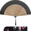 Small Folding Hand Fan for Women, Foldable Chinese Japanese Vintage Bamboo Silk Fan for Hot Flash, Party, Performance, Gift, Church, Decoration, EDM, Music Festival, Dance
