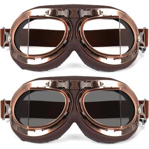 Lievermo Vintage Helmet Goggles 2 Pack Motorcycle Dirt Bike ATV Goggles Vintage Pilot Aviator Cruiser Scooter Off Road Motorcross Eyewear Glasses Dustproof Windproof for Men Women (Smoke+Clear)