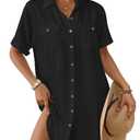 Bsubseach Women Swimsuit Coverup Button Down Bathing Suit Cover Up for Swimwear Summer Beach Shirt Dresses Resort Wear Black S (Black, M)