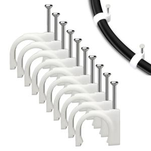 XNUT 100Pcs White Cable Clips with Steel Nails, Multi Sizes 14mm, Wall Mount Wire Holders for Home Office Cable Management