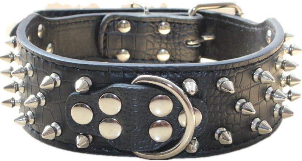 Spiked Leather Dog Collar Bullet Rivets Studded 2 Inch Width Stylish Leather Dog Collars for Medium & Large Dogs Pitbull( Black,M)