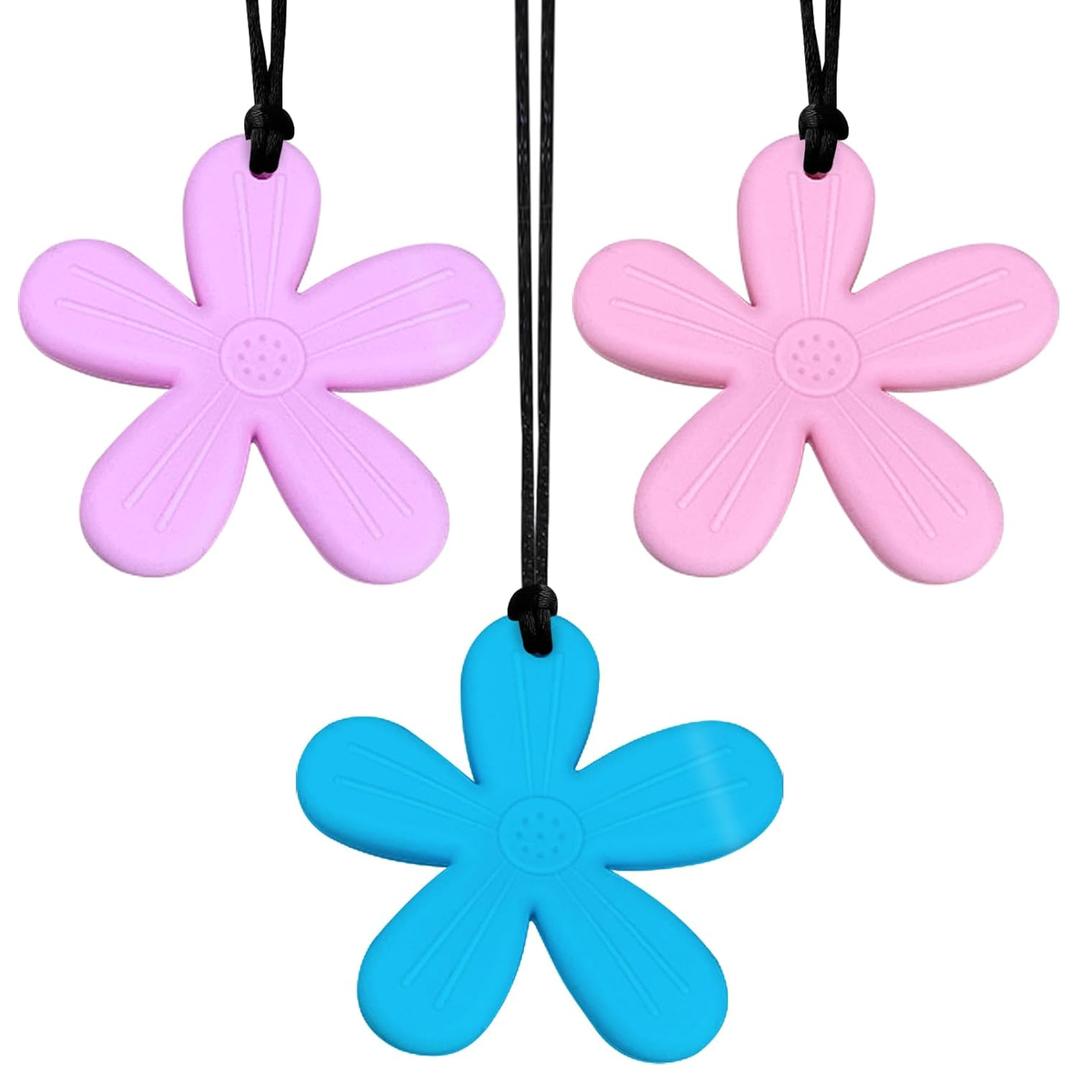 2 Pcs Flower Silicone Chewing Necklace Suitable for Sensory Children, for Boys and Girls with Autism, ADHD, Anxiety or SPD Chewing Fidgeting for Boys Girls Adults Chewer 2 Pcs Flower Silicone Chewing Necklace Suitable for Sensory Children, for Boys and Girls with Autism, ADHD, Anxiety or SPD Chewing Fidgeting for Boys Girls Adults Chewer