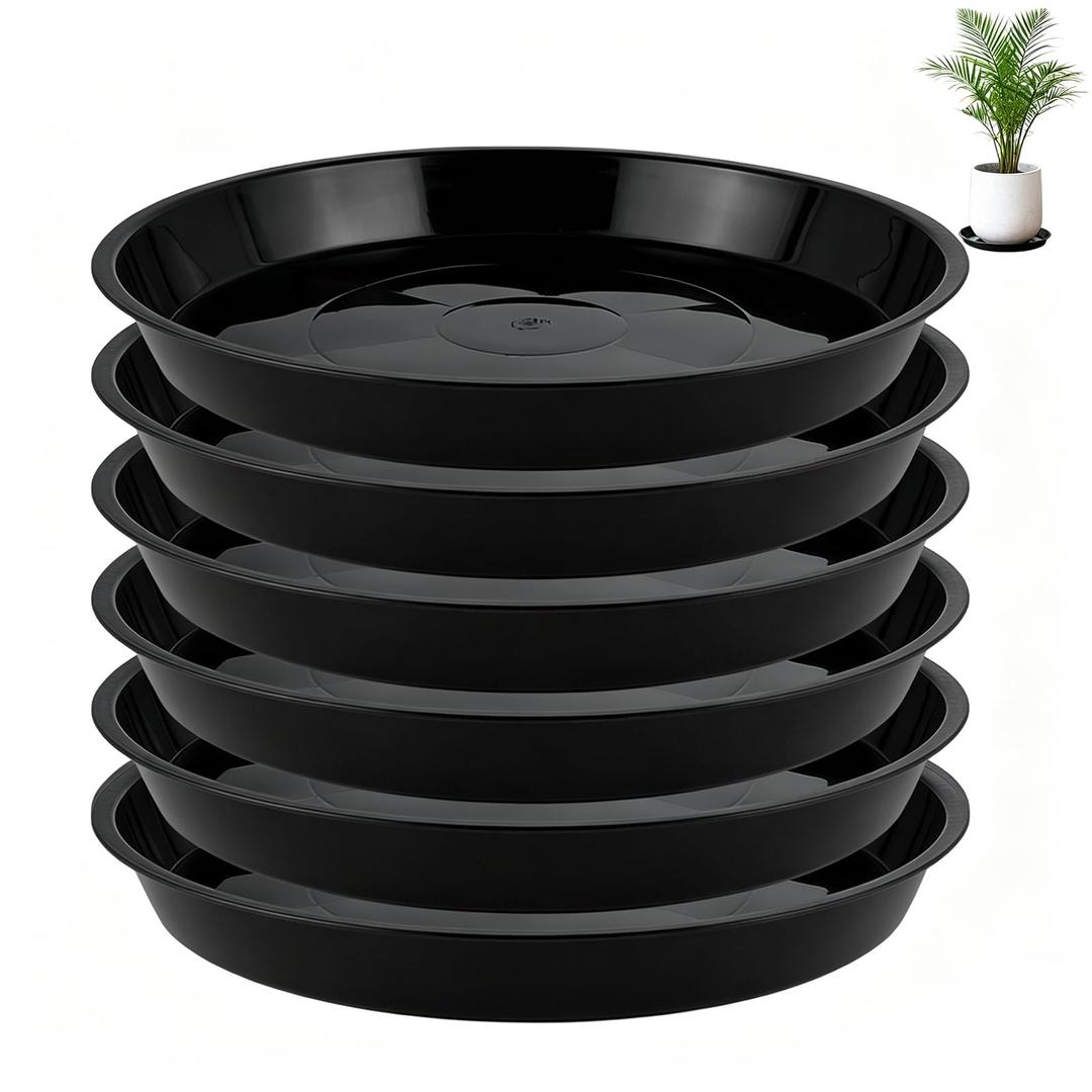 ilmulz 6 Pack 25 inch Plant Saucers for 22 inch Planters, Modern Matte Finish 18 20 22 25 inch Flower Pot Drip Tray Base for Indoors Outdoors, Heavy Duty Plant Trays to Catch Water, Black