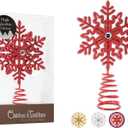 Christmas Traditions 5 inch Red Glittered Filigree Christmas Star Snowflake Tree Topper Star for Small/Mini X'Mas Tree/Home Decor/Christmas Table/Shelf Ornaments (Red)