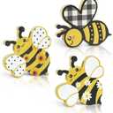 Putuo Decor 3 Pcs Bee Wooden Table Sign Honey Bee Wood Table Decor Sweet Bee Centerpiece Spring Tabletop Block Signs Farmhouse Bee Tiered Tray Decor for Home Kitchen Shelf Party Favors