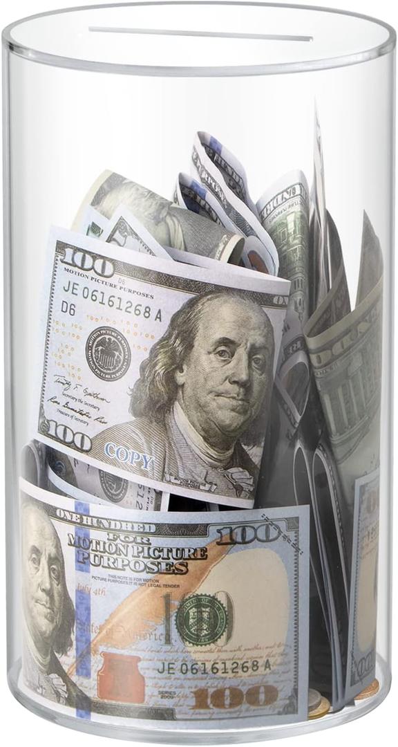 Hicocool Clear Piggy Bank, Acrylic Piggy Bank for Adults Must Break to Open, Unopenable Money Saving Box for Boys Girls Birthday Gift (8" H x 5" D)