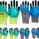 2/6 Pair Gardening Gloves Safety Work Gloves Rubber Protective Work Gloves with Gripper Medium, Green and Blue