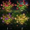 Glooglitter 4 Pack Multicolor Solar Stake Lights Outdoor Decor Waterproof Mums Artificial Flowers Solar Lights for Outdoor Garden Yard Pathway Decor (Violet)