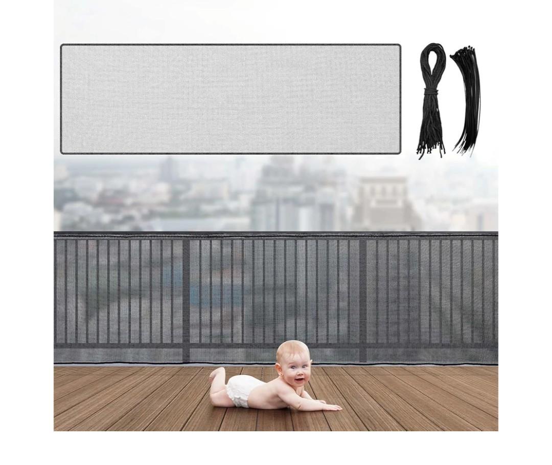Hosuly Banister Guard 15 x 3 ft Balcony Netting for Kids Pets Stairway Safety Net Baby Fence Door Balcony Netting Safety Mesh Stair Net with No Drilling for Apartment Railing(Black)