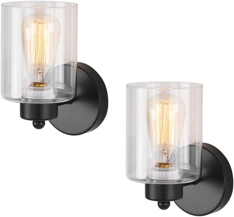 Metal Sconces Wall Lighting with Clear Glass Shade,Bathroom Black Vanity Light Matte Black Wall Sconce, Matte Black Vanity Lights for Bathroom, Modern Wall Light Fixtures