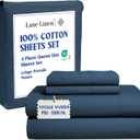 Lane Linen Queen Size Sheets  Premium 100% Cotton Pre-Washed Bed Set Queen Size, Classic Percale Weave for Restful Nights, Soft Finish, Fade Resistant, 15 Deep Pocket, Machine Washable  Estate Blue