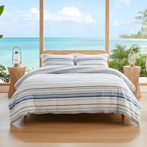 Southshore Fine Living, Inc. 3-Piece Oversized King Comforter Set, Down Alternative Blue and White Comforter with Matching Shams, Striped Bedspread for California/King Beds, Coastal Stripes Blue