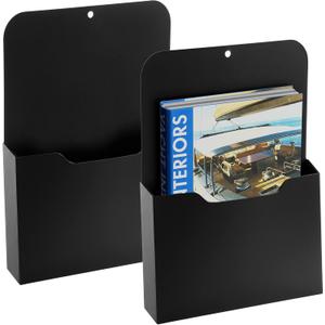 Marbrasse 2 Pack Magnetic File Holder - Paper Holder, Pocket Organizer,Hanging Wall File Organizer Office Supplies Storage, Magazine Mail Organizer Case for Notebooks,Planners,Letter (Black)