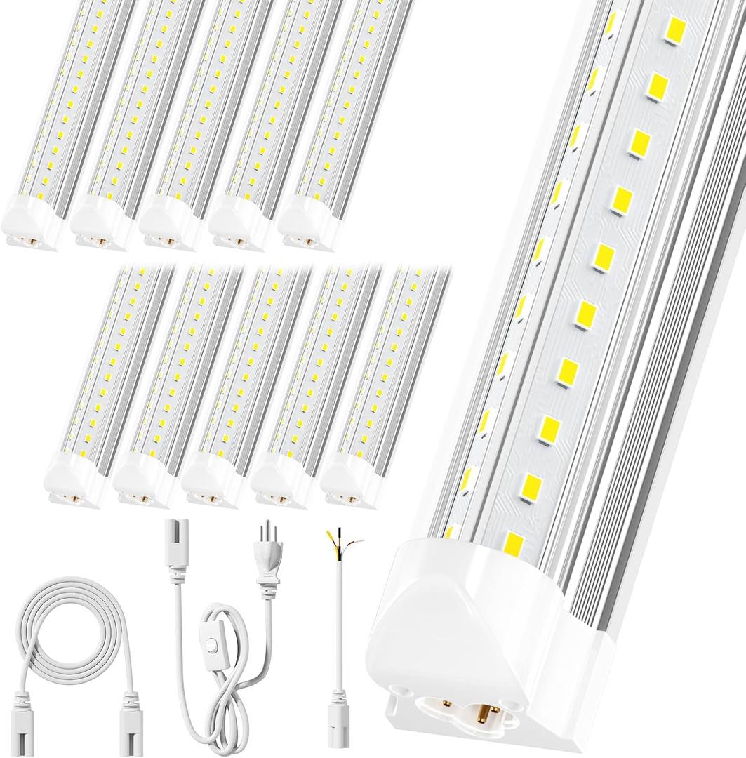 ONLYLUX LED Shop Light, 4ft 36W 5000lm 6500k Shop Lights, 4 Foot Led Light Fixture, T8 Led Tube Lights for Garage, V Shape High Output Linkable (10 Pack)