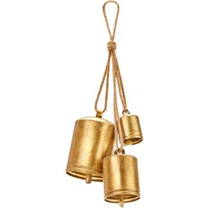 Christmas Bells for Decorations, Rustic Christmas Decor Vintage Style, Brass Shabby Chic Hanging Decoration Set of 3 (Brass)