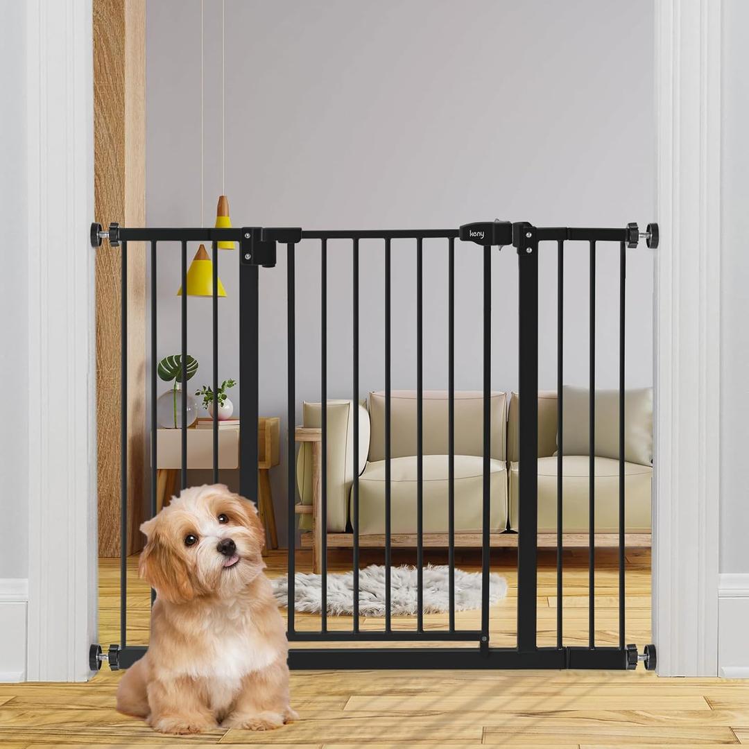 7 x keny 29"-42.5" Baby Gate for Stairs, Auto Close Safety Dog Gate, Pressure Mounted Easy Walk Through Pet Gate for Doorways, Durable Stair Gate, 30" Tall, Black