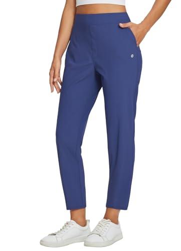 baleaf Womens Travel Pants Lightweight Stretch with Zipper Pockets Petite Ankle Dressy Golf Work Business Casual Navy Blue L