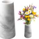 A Grade Natural Marble White Flower Vase, Finely Polished Stone White Vase, Decorative Modern Floral Vase, Concisely Designed Centerpiece, Bedroom, Office Wedding (Cylinder)
