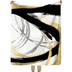 SPBL&L Black White and Gold Throw Blanket, Minimalist Modern Ink Line Throw Blanket for Bed Couch Bedroom Living Room, Modern Room Home Decor