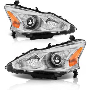 Headlight Assembly Compatible With 2013-2015 13-15 Nissan Altima 2013 2014 2015 13 14 15 Nissan Altima S/SL/SV-Only fit 4 - Door Chrome Housing Amber Reflector (Driver Side And Passenger Side OE)