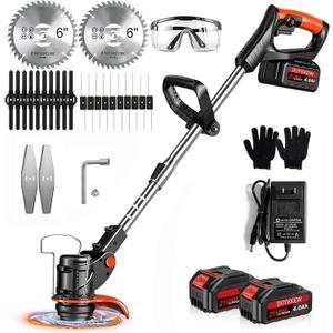 Cordless Weed Wacker, Electric Weed Trimmer Battery Powered with 2X 21V 4.0Ah Batteries, 3 in 1 Blades Types of Blades, Stringless Grass Trimmer/Lawn Edger/Brush Cutter for Garden and Yard (Black2)