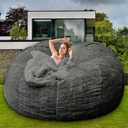 HDMLDP Bean Bag Chair for Adults Kids Without Filling Comfy Fluffy Giant Round Beanbag Lazy Sofa Cover for Reading Chair Floor Chair, 6FT, Dark Grey