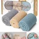 Sunmig Newborn Photography Props - 3 Pcs Stretch Wraps, Professional Baby Photo Props, Long Ripple Wrap for 0-6 Months (Light Grey+Canal Blue+Champagne)
