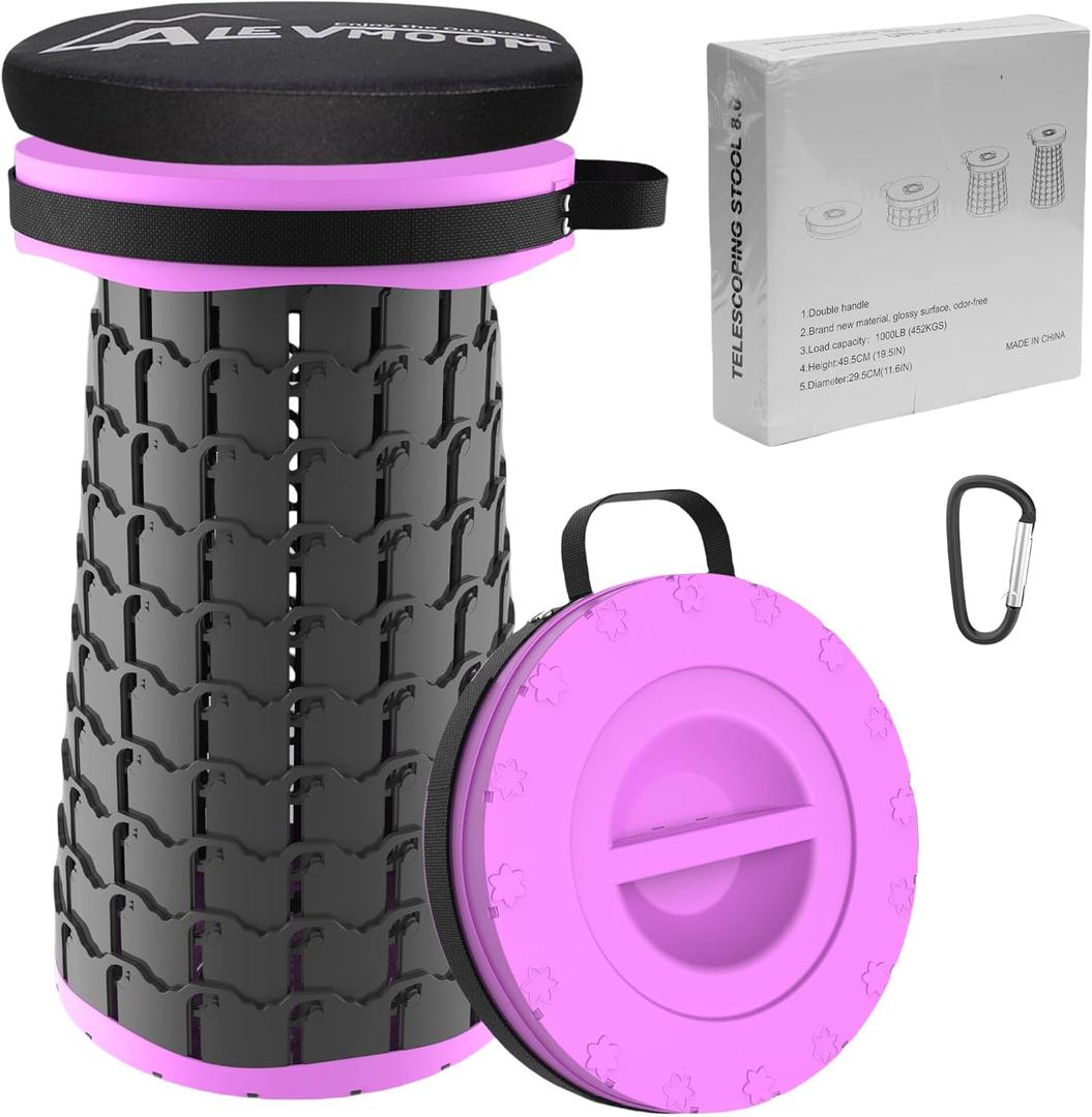 ALEVMOOM Upgraded XXL Collapsible Stool with Cushion 19.7",1000lbs Max Weight, Wider & Taller Pop Up Seat, Heavy Duty Portable Retractable Folding Chair or Travel Foot Rest for Camping & Outdoors