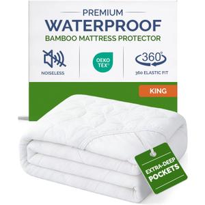 Waterproof Cooling Mattress Protector - Mattress Cover King Size Bed - Viscose Made From Bamboo - Soft, Breathable, Noiseless & Washable - Fitted Sheet Style & All Round Protection - (78" x 80") White