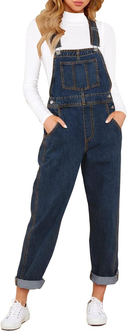 luvamia Women's Casual Stretch Adjustable Denim Bib Overalls Jeans Pants Jumpsuits (X-Large, B Blue Plunge)