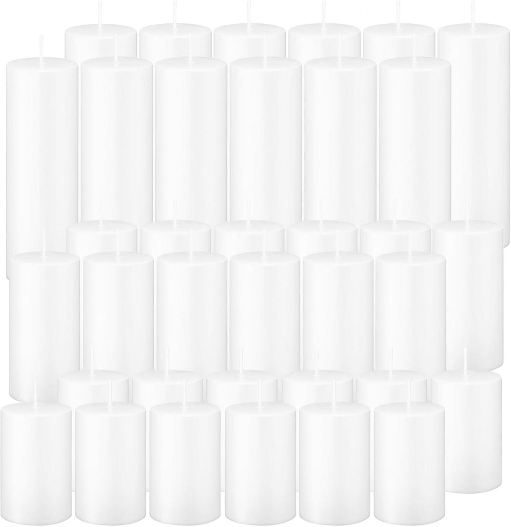 18 Pcs White Pillar Candles Bulk Set3 Different Lengths 2 x 3/4/6 Inch (6 Each)Hurricane CandlesDripless Unscented SmokelessGives You a Better Atmosphere When Organizing an Event Party.