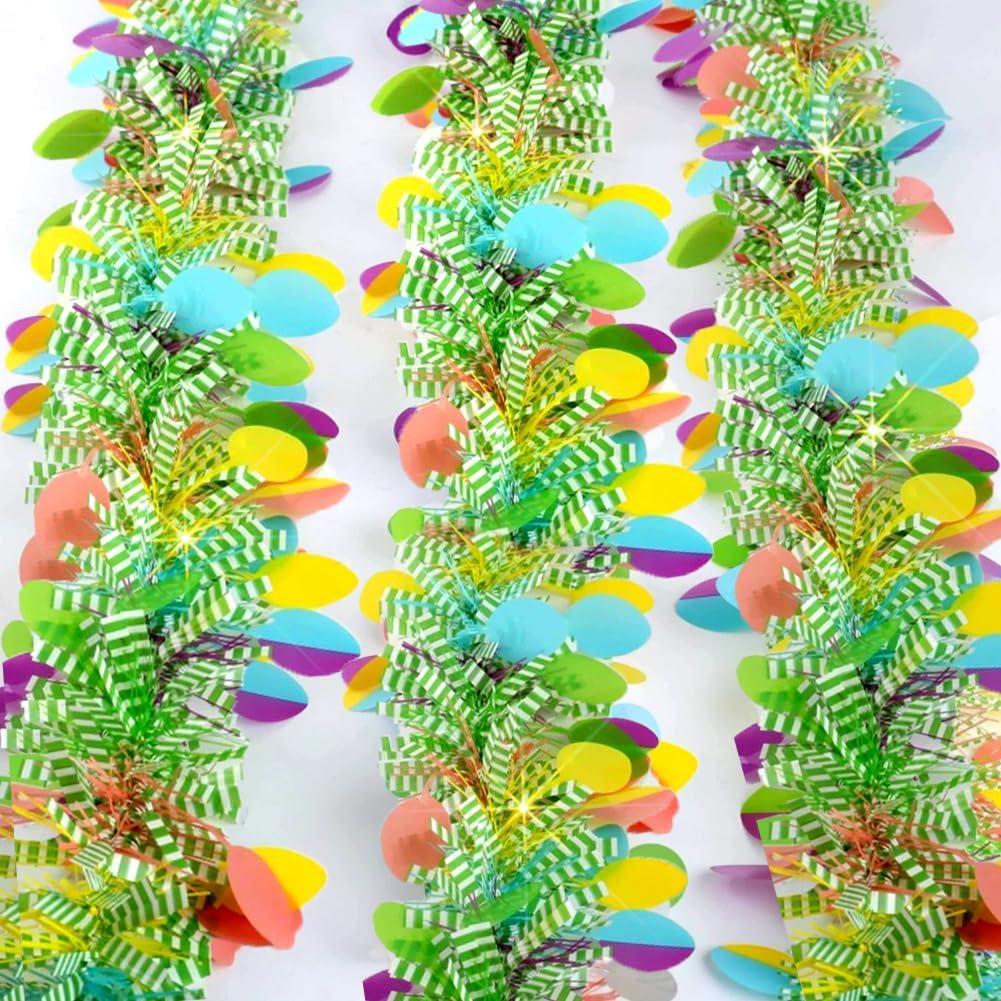 66Ft Easter Garland Decorations Thick Colorful Egg Tinsel Twist Garland with Confetti Spring Pastel Hanging Tinsel Decor for Tree Baskets Fireplace Mantel Eatser Party Parade Floats Ornaments