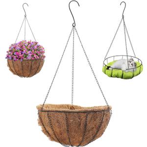 14 Inch Metal Hanging Planter Basket with Coconut Coir Liner, Round Metal Hanging Planter Basket with 100% Natural Coconut Coir Liner for Hanging Baskets, Garden Planter Pot,Window Box