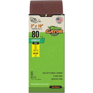 Gator 3" x 18" Red Resin Aluminum Oxide Sanding Belts, 80 Grit, 5 Pack