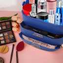 MASSY Egg Shape(Oval) Makeup Storage Box, Countertop Portable Vanity Cosmetics Organizer Preppy (Blue)