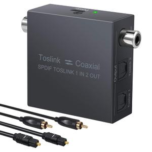 LiNKFOR Bi-Directional Toslink to Coaxial Converter - 192 kHz Metal SPDIF Splitter with Optical and Coaxial Cables for HDTV, PS4, SoundBar