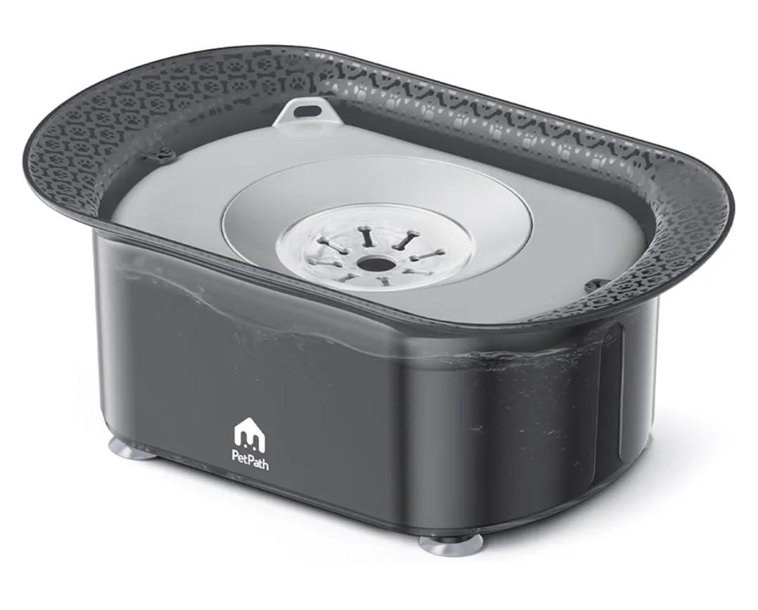 Dog Water Bowl, 2.2L No Spill Water Bowl for Dogs,with Suction Cup Foot Pad Reduce Refill, Anti Splash No Mess Dispenser Dripless Slow Drinking Water Bowl for Sloppy Messy Drinkers (Gray)