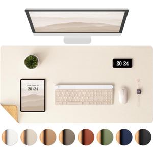 Aothia Dual-Sided Desk Mat - Leather & Cork Desk Protector, Large Mouse Pad & Writing Pad for Office/Home, Waterproof, Beige (35.4" x 15.7")