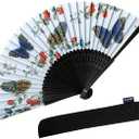 Handheld Floral Pattern Fabric Fans Summer Cools Perfect for Weddings, Parties and Church Events Butterfly