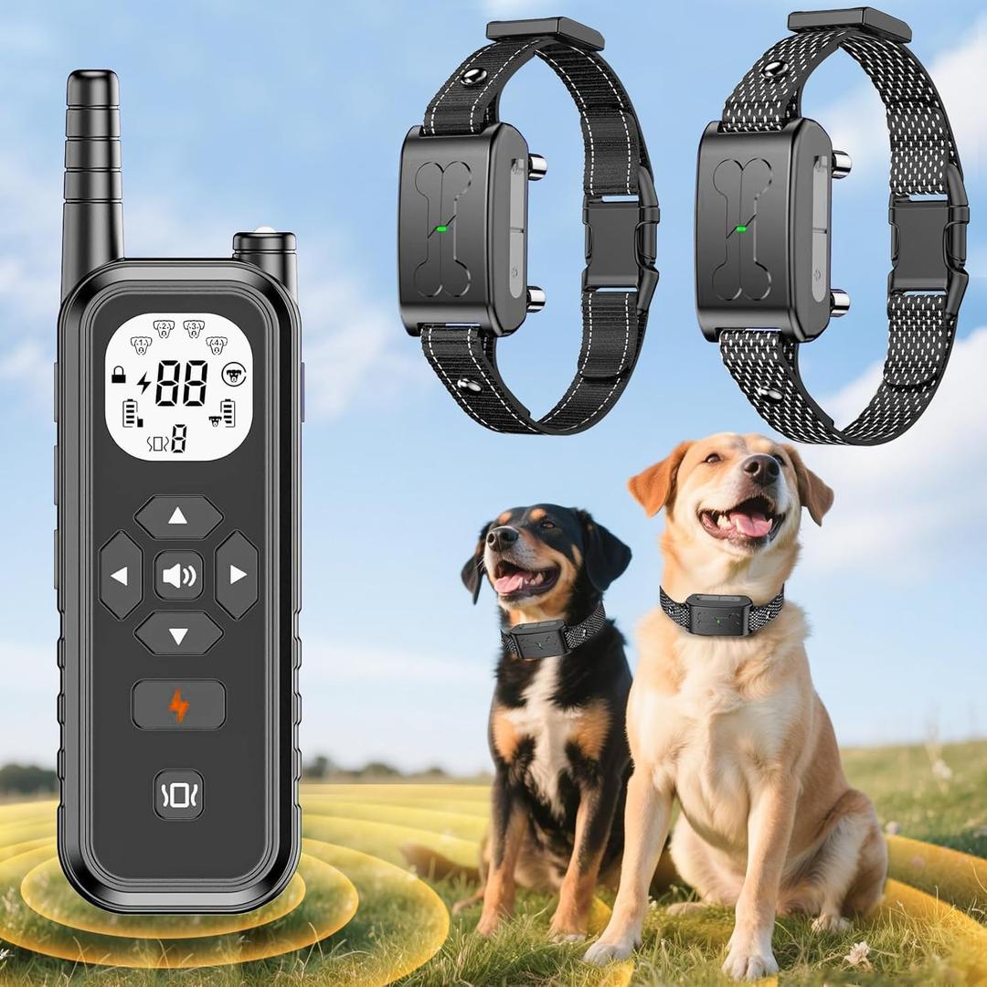 Wireless Dog Fence, Electric Fence for Dogs,Training Collar with Remote Control 3800FT Range, Portable Dog Perimeter Collar with 3 Training Mode Flash Light & Waterproof Upgrade Black 2 Pack