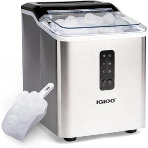 Igloo Ice Maker Countertop, Portable Ice Maker, 26lbs, Stainless Steel | LED Control Panel & 1.5 Quart Water Tank - Produces 26 Lbs. of Ice in 24 Hours with 9 Large or Small Cubes in 7 Minutes