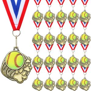 20 Pcs Paw Print Medals with Neck Ribbons 2'' Gold Medal for Awards Winner Encourage Team Participation for Kids Adults Trophy Award Prize Gift Team Competitions Party Favor Gifts